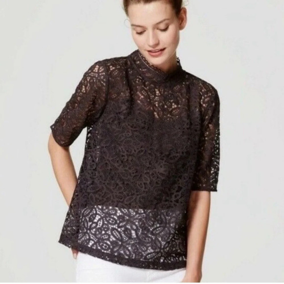 Loft lace ,sheer ,turtleneck women tops, - Picture 1 of 9